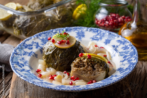 Traditional Turkish food; stuffed artichokes, stuffed artichokes. Turkish name; enginar canaginda sarma - dolma photo