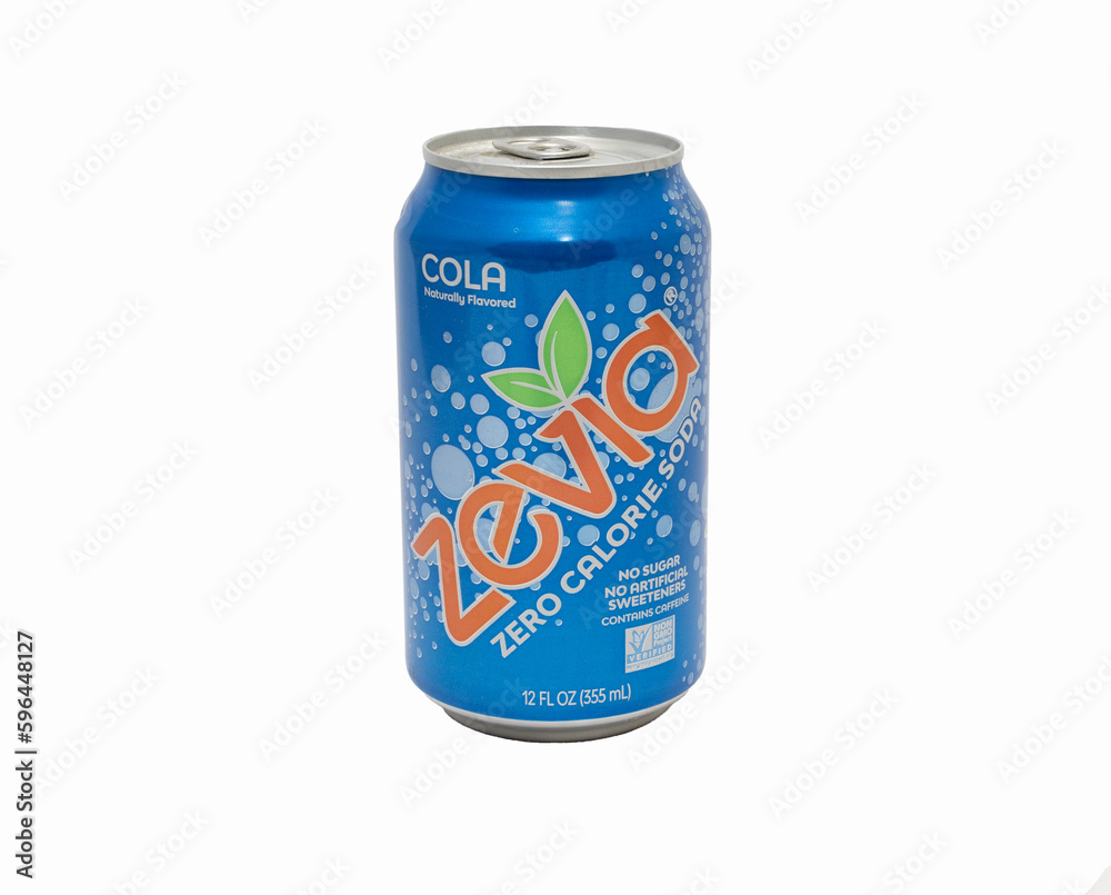 Los Angeles, CA April 23 2023 Isolated can of Zevia soda Stock Photo