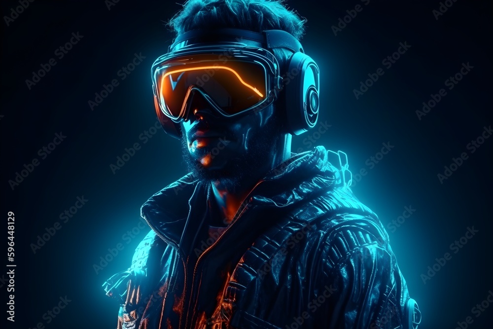 Man Wearing Virtual Reality Headset Man Wearing Virtual Reality Headset