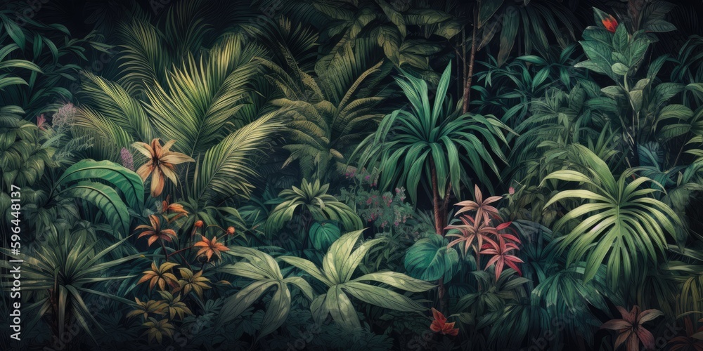 jungle forest nature wallpaper banner background.generative ai.