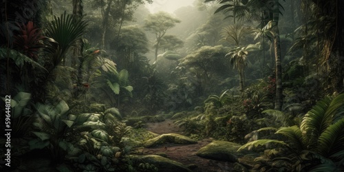 Fototapeta Naklejka Na Ścianę i Meble -  jungle forest nature wallpaper banner background.generative ai.