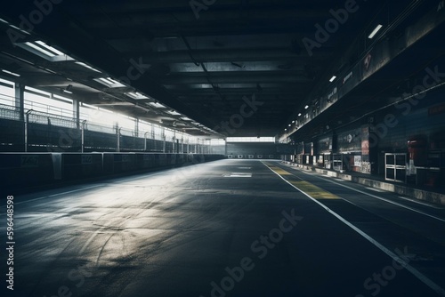 Empty asphalt racing arena. Generative AI © Caledonia