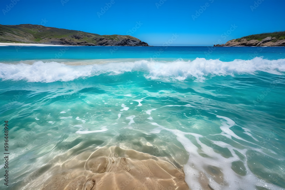 The sparkling blue ocean, with its waves crashing against the sandy shore and the warm sun shining overhead, is a sight that embodies the essence of summer