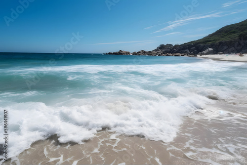 The sparkling blue ocean  with its waves crashing against the sandy shore and the warm sun shining overhead  is a sight that embodies the essence of summer