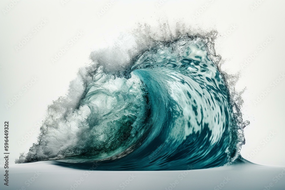 Big wave on white background, ocean. Generative AI