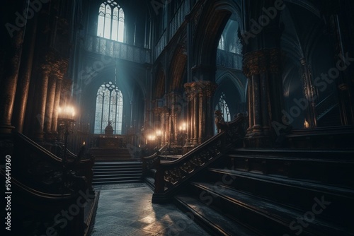 A mysterious, Gothic cathedral provides an eerie atmosphere. Generative AI