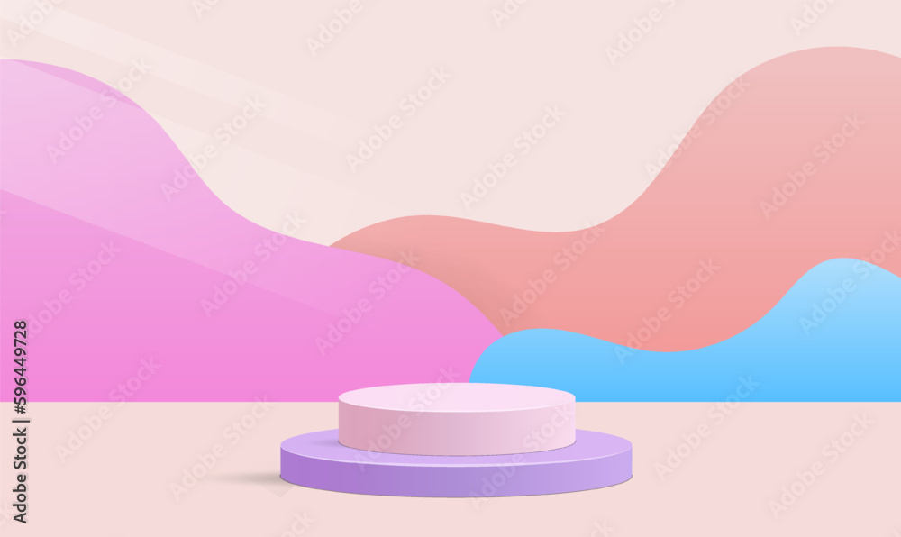 3d background products display podium scene with geometric platform. Different color background. Stand to show cosmetic products. Vector illustration