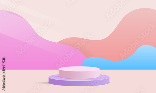 3d background products display podium scene with geometric platform. Different color background. Stand to show cosmetic products. Vector illustration © Andrii
