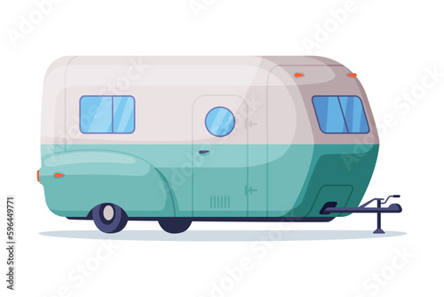 Retro mobile home on wheels, tiny house, travel trailer vector illustration