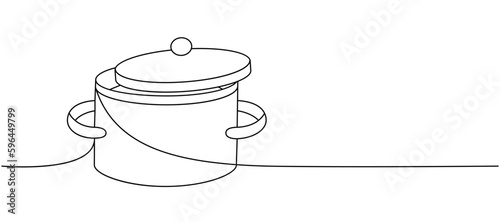 Pot with lid, pot, saucepan one line continuous drawing. Kitchen tools continuous one line illustration. Vector minimalist linear illustration.