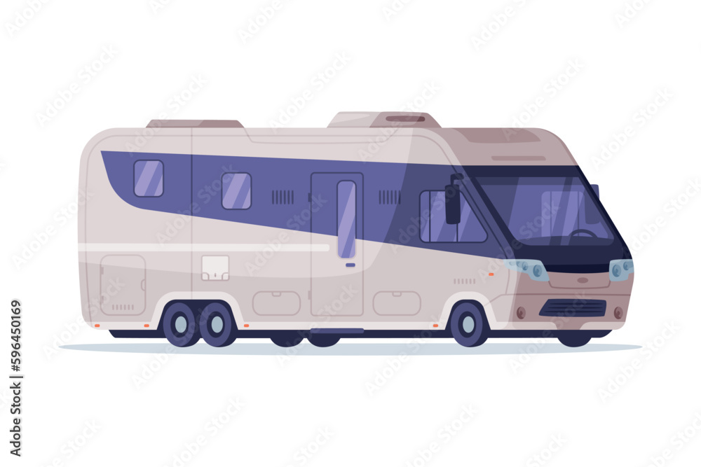 Modern RV camper motor home. House on wheels, recreational vehicle vector illustration