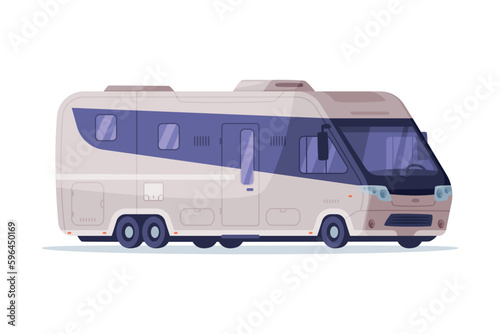 Modern RV camper motor home. House on wheels, recreational vehicle vector illustration