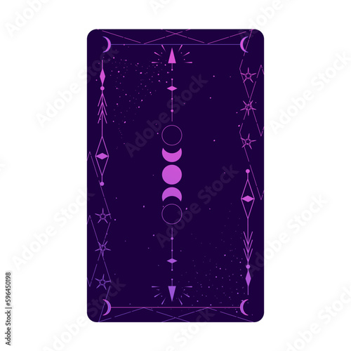 Tarot card set with mystic celestial border. Boho esoteric tarot card with moon and frame. Vector illustration. Sacred geometry celestial triangle