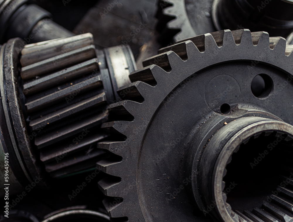 Spur, helical and bevel gears construction and production. Rusted metal Spur, helical and bevel gears construction and production. Rusted metal