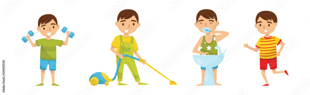 Boy Day Routine Activity and Daily Schedule Vector Set Boy Day Routine Activity and Daily Schedule Vector Set