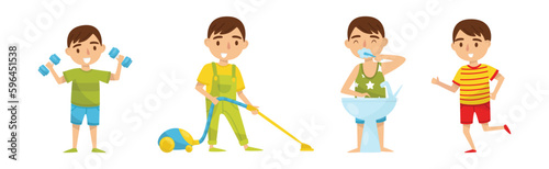 Boy Day Routine Activity and Daily Schedule Vector Set