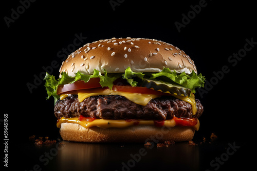 Burger on black background, commercial photography