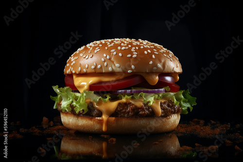 Burger on black background, commercial photography
