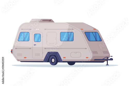 Mobile home on wheels for outdoor adventures. Side view of family travel recreational vehicle vector illustration