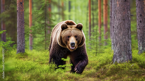 generative ai illustration of a brown bear in a forest