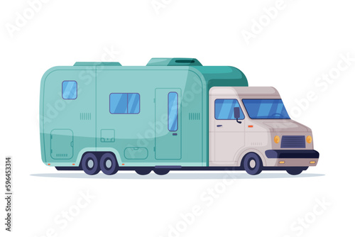 Rv camping trailer, mobile home. Side view of camping recreational vehicle van vector illustration