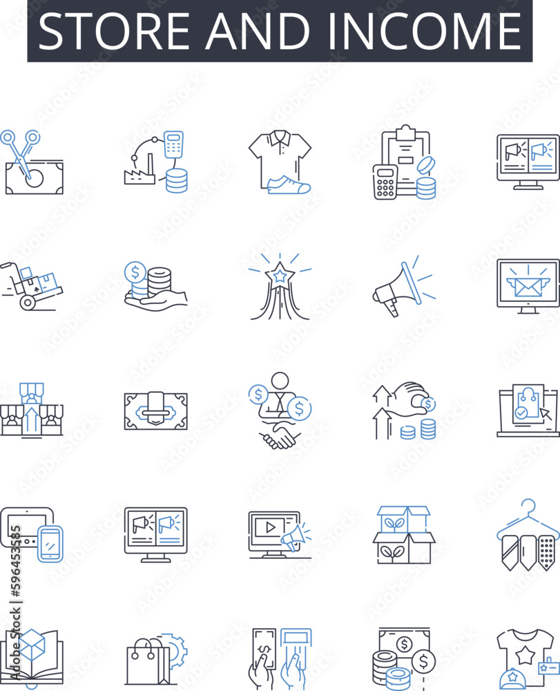 Store and income line icons collection. Shop and revenue , Market and earnings , Boutique and profit , Warehouse and gain , Outlet and return , Emporium and yield , Stockpile and Generative AI Store and income line icons collection. Shop and revenue , Market and earnings , Boutique and profit , Warehouse and gain , Outlet and return , Emporium and yield , Stockpile and Generative AI