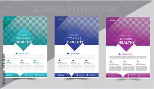 A bundle of 3 templates of a4 flyer, Flyer template layout design. business flyer, brochure, magazine or flier mockup in bright colors. perfect for creative professional business. vector templet .
