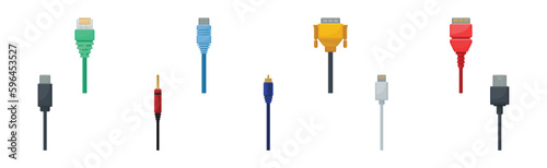 USB Cable Plugs Isolated on White Background Vector Set