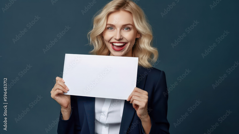 Frau zeigt Tafel Mockup Freude Verkäuferin Werbung Illustration (Generative AI) Digital Art Background Cover Hintergrund Frau zeigt Tafel Mockup Freude Verkäuferin Werbung Illustration (Generative AI) Digital Art Background Cover Hintergrund