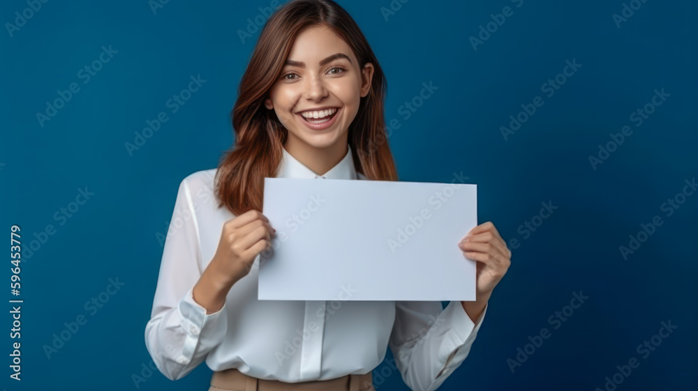 Frau zeigt Tafel Mockup Freude Verkäuferin Werbung Illustration (Generative AI) Digital Art Background Cover Hintergrund Frau zeigt Tafel Mockup Freude Verkäuferin Werbung Illustration (Generative AI) Digital Art Background Cover Hintergrund