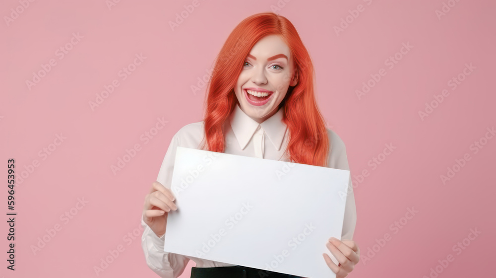 Frau zeigt Tafel Mockup Freude Verkäuferin Werbung Illustration (Generative AI) Digital Art Background Cover Hintergrund Frau zeigt Tafel Mockup Freude Verkäuferin Werbung Illustration (Generative AI) Digital Art Background Cover Hintergrund