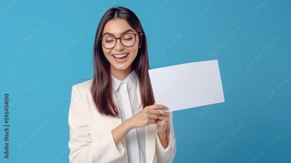 Frau zeigt Tafel Mockup Freude Verkäuferin Werbung Illustration (Generative AI) Digital Art Background Cover Hintergrund Frau zeigt Tafel Mockup Freude Verkäuferin Werbung Illustration (Generative AI) Digital Art Background Cover Hintergrund