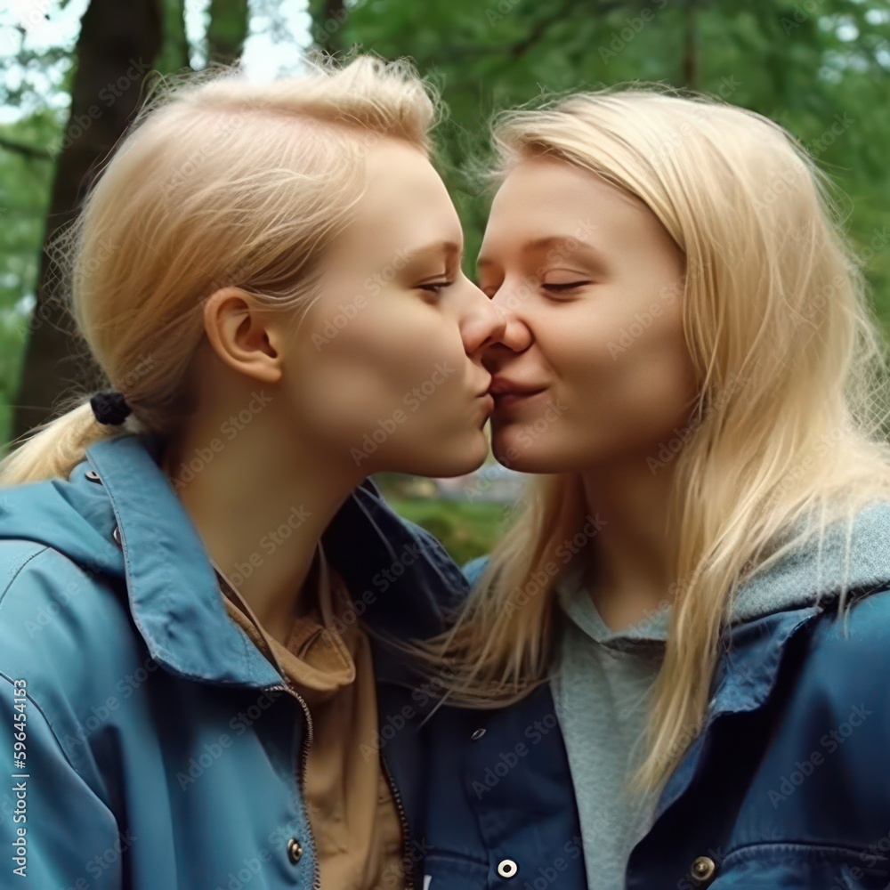Fototapeta premium young attractive lesbian couple. Generative AI