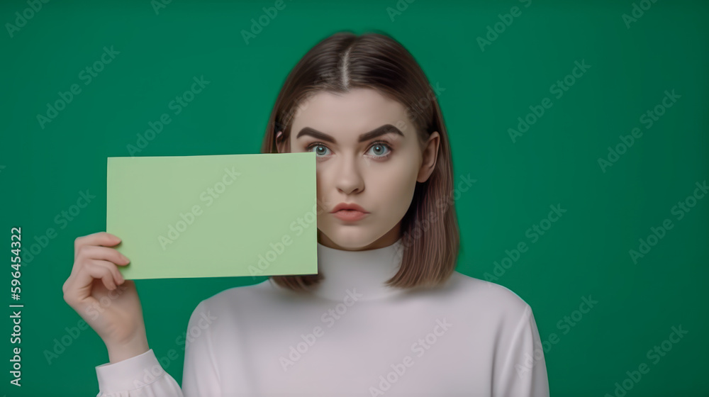Frau zeigt Tafel Mockup Freude Verkäuferin Werbung Illustration (Generative AI) Digital Art Background Cover Hintergrund Frau zeigt Tafel Mockup Freude Verkäuferin Werbung Illustration (Generative AI) Digital Art Background Cover Hintergrund