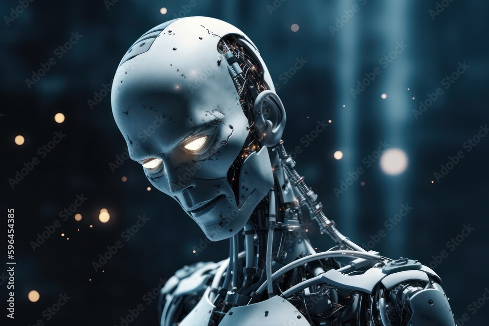 Headshot of a futuristic AI robot. Generative AI Headshot of a futuristic AI robot. Generative AI