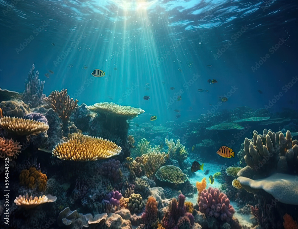 Great Barrier Reef, underwater illustration, saline, coral reef, nature, background, ocean. Generative AI. Great Barrier Reef, underwater illustration, saline, coral reef, nature, background, ocean. Generative AI.