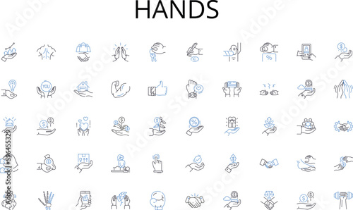 Hands line icons collection. Efficiency, Productivity, Improvements, Milests, Advancements, Growth, Outcomes vector and linear illustration. Gets D,Achievements,Enhancements outline Generative AI