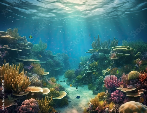 Great Barrier Reef  underwater illustration  saline  coral reef  nature  background  ocean. Generative AI.