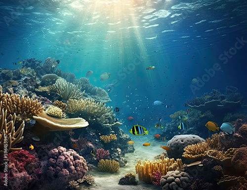 Great Barrier Reef  underwater illustration  saline  coral reef  nature  background  ocean. Generative AI.