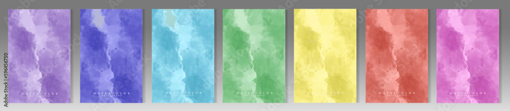 Watercolor cover set. Bright stain colors, painted and brushed style. Color scale vector image.