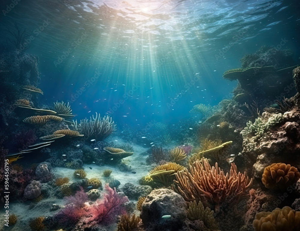 Great Barrier Reef, underwater illustration, saline, coral reef, nature, background, ocean. Generative AI. Great Barrier Reef, underwater illustration, saline, coral reef, nature, background, ocean. Generative AI.