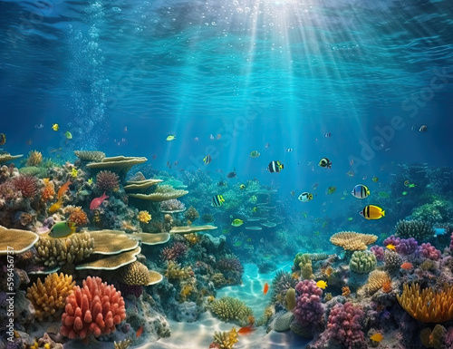 Fototapeta Naklejka Na Ścianę i Meble -  Great Barrier Reef, underwater illustration, saline, coral reef, nature, background, ocean. Generative AI.