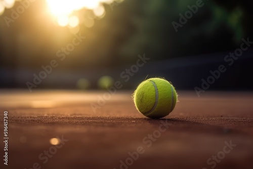 Cinematic shot of a tennis ball on clay court, Generative AI