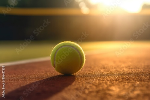 Cinematic shot of a tennis ball on clay court, Generative AI © Jan