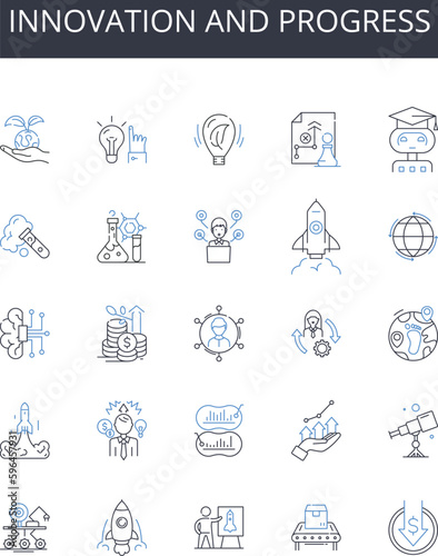 Innovation and progress line icons collection. Improvement, Advancement, Development, Modernization, Growth, Evolution, Change vector and linear illustration. Generative AI