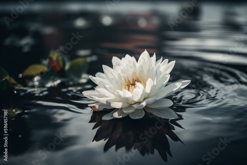 A white flower on a water lake. Generative AI