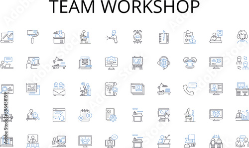 Team workshop line icons collection. Wealth, Investment, Saving, Finance, Capital, Portfolio, Interest vector and linear illustration. Dividend,Asset,Equity outline signs set Generative AI