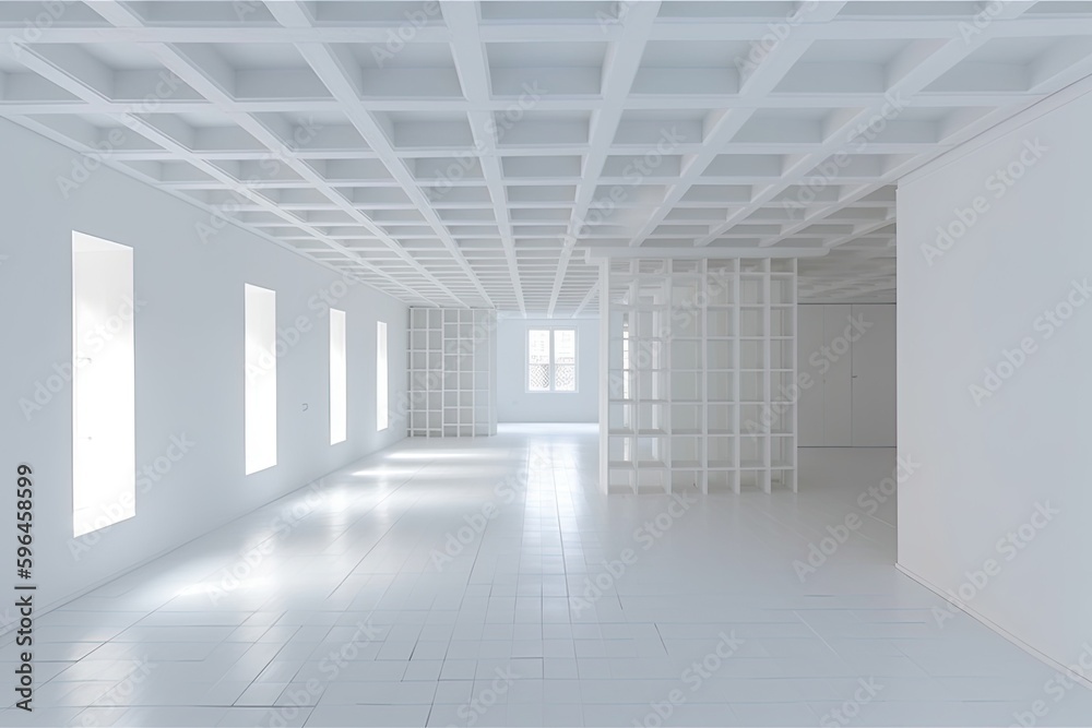an empty white room with windows. Generative AI
