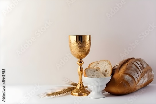 Fotografia Background of wine chalice and bread