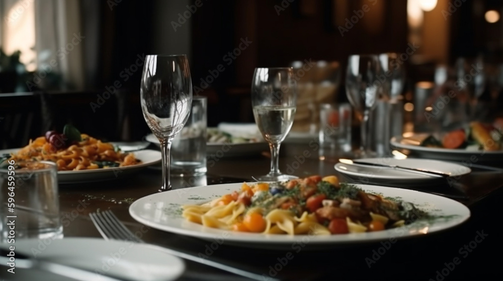 pasta on the table in modern expensive restau , Generative AI